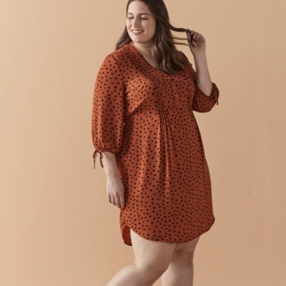 NWT In Every Story Printed 3/4 Sleeve polka dot Shirt Dress